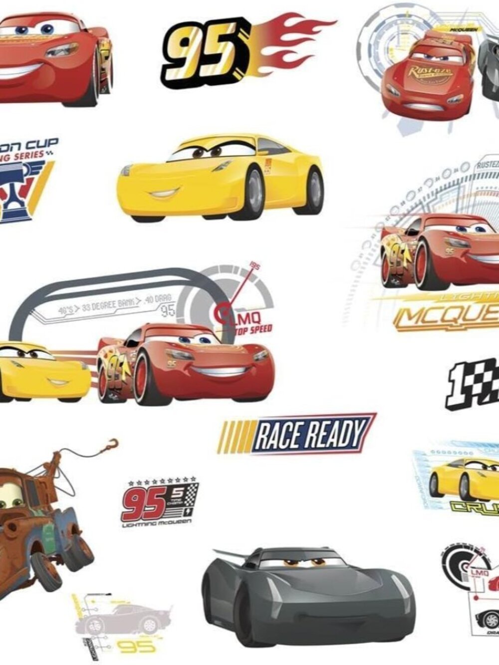 Pixar Red Cars 3 Peel and Stick Wall Decals, 15 Decal Set, Vinyl, Removable Repo